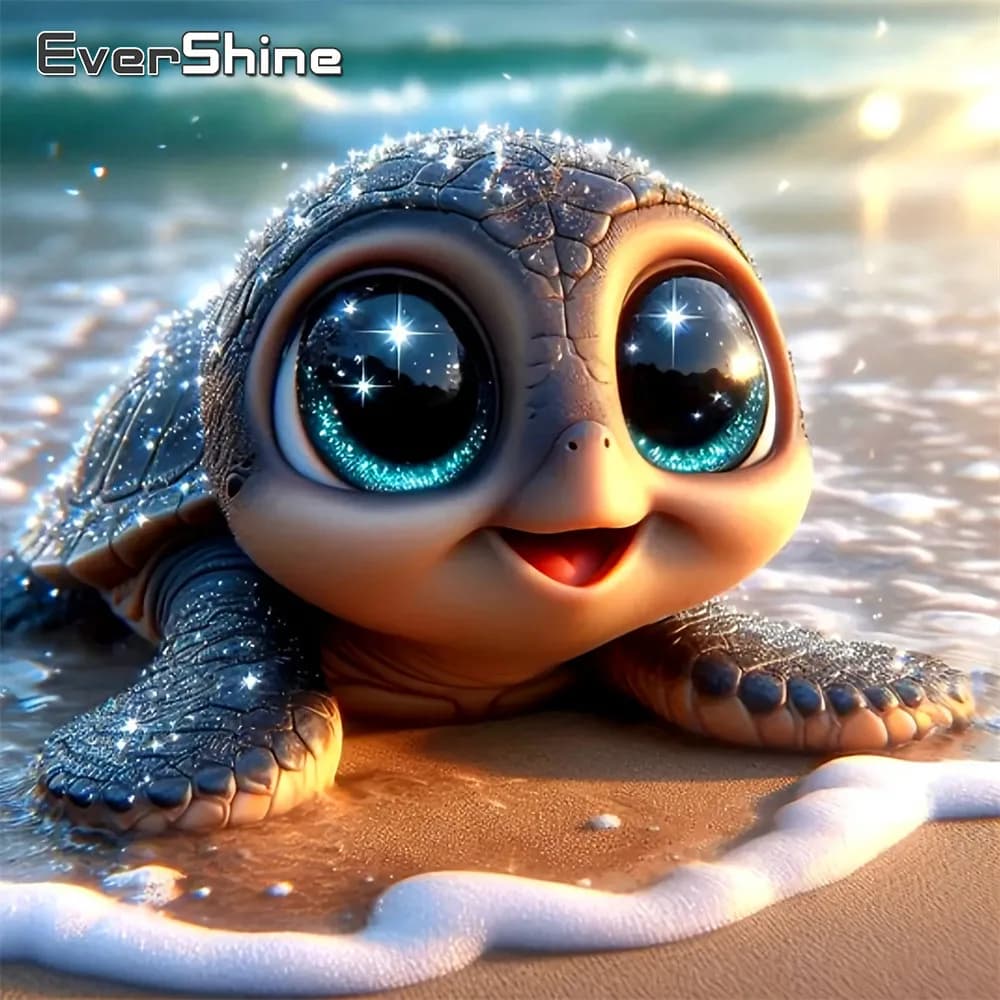 Evershine Diamond Painting Tartaruga Marina, Ricamo Quadrato Completo, Animale 5D Fai da Te, Quadro con Strass, Mosaico Adatto per Principianti