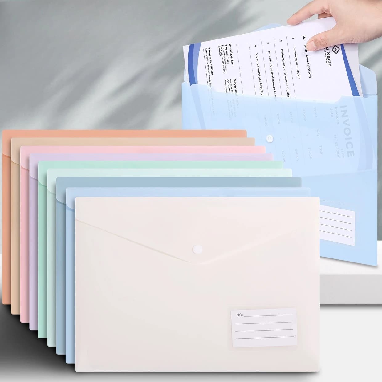 Cartella portadocumenti con bottoni a pressione color macaron da 5 pezzi, organizer per documenti da ufficio in plastica A4, custodia per cancelleria per studenti, organizzazione dell'ufficio