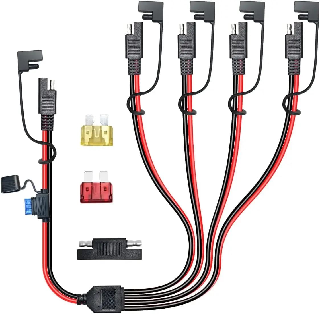 14 AWG 2 FT SAE Splitter Extension Cable 1 to 4 SAE Adapter with Polarity Reverse Adapter for Solar Panel Car Motocycle RV