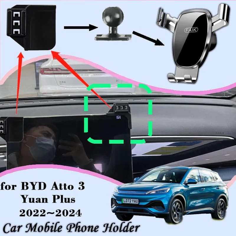 Car Mount for BYD Atto 3 2023 Yuan Plus 2022 2024 Air Vent Auto Mobile Phone Holder Cellphone Bracket Gravity Stand Accessories
