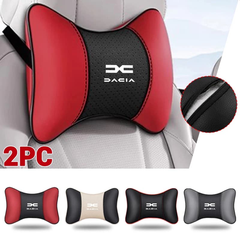 For Dacia Logan MCV Duster Spring Sandero Jogger Dokker Stepway 2Pcs High-end Leather Car Seat Headrest Neck Memory Foam Pillow