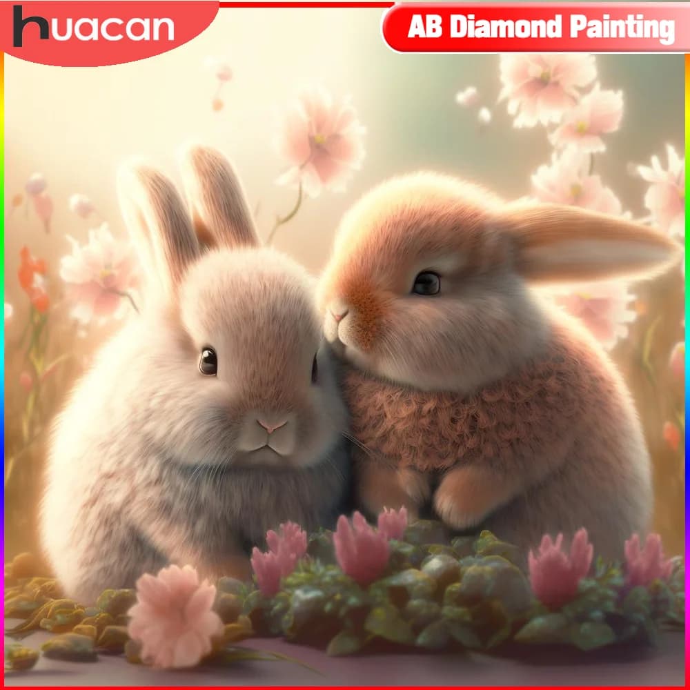 HUACAN Diamond Painting Kit completo Rabbit Full Square Round Mosaic Flower Paintings per interni Home Decor