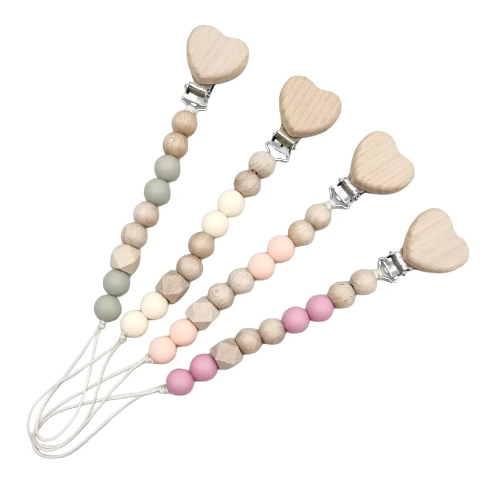 Beech Wooden Baby Pacifier Clip Teething Chew Toy Soother Chains Dummy Chain Holder for Infants