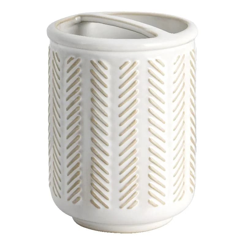 Portaspazzolino in Ceramica con Smalto Reattivo, Bianco Crema