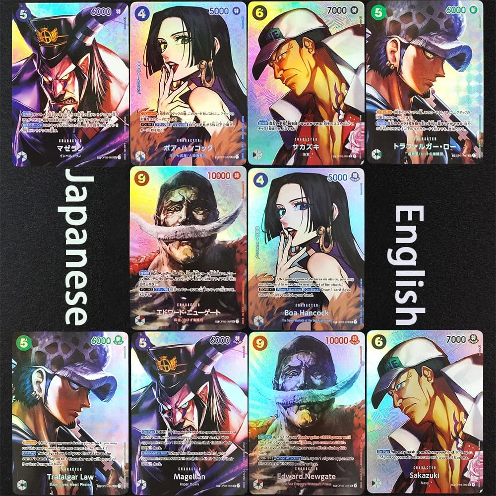 Fai da te One Piece OPCG giapponese/inglese OP04 Regni dell'intrica Boa Hancock Newgate Law Magellan Sakazuki Anime Flash Card Toy