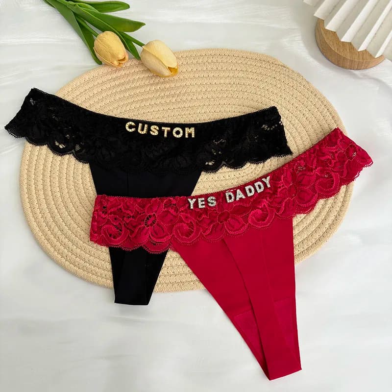 Personalized Stylus Name Crystal Letter Low Waist Shade Lace Loose Mutandine Ice Silk bikini Hot gift for wife's girlfriend