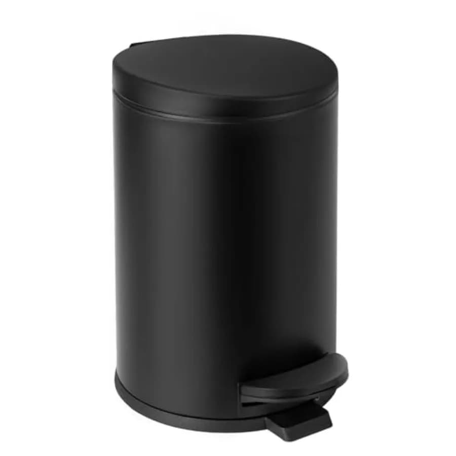 Cestino per Rifiuti Nero da 4,5 Litri (1,2 Galloni) con Coperchio, Mini Pattumiera a Pedale in Acciaio Inossidabile per Bagno