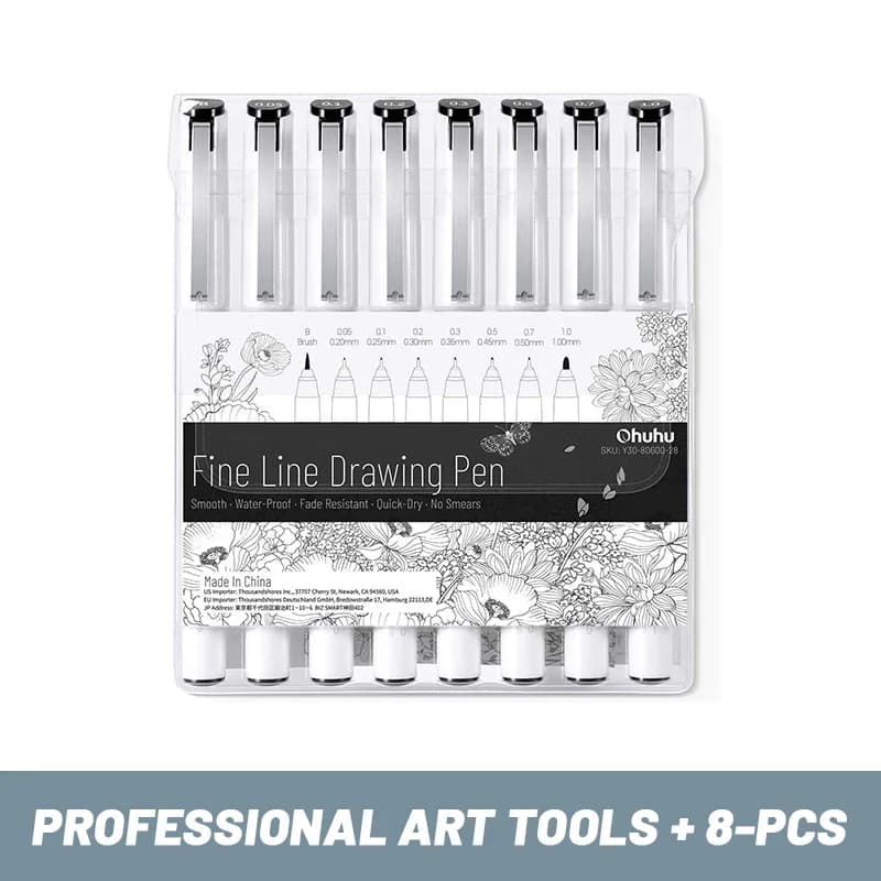 Ohuhu Micro Pen Fineliner Penne da disegno Confezione da 8 Penne da linea Penne colorate artistiche Pennarelli a punta fine Scrittura impermeabile Schizzi Manga