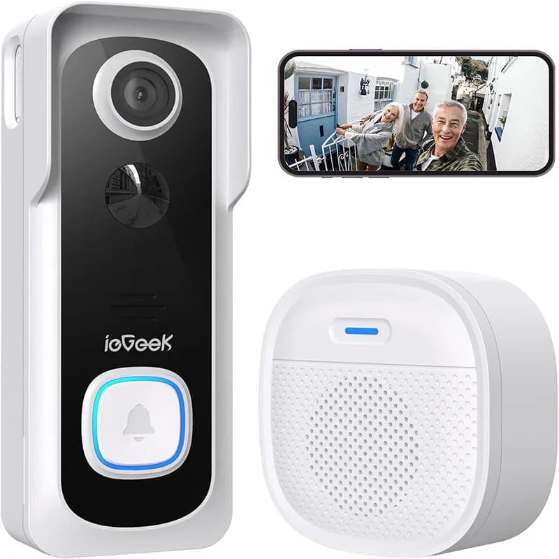 ieGeek Videocitofono wireless con campanello Telecamera per campanello HD 2K, campanello per porta di sicurezza domestica intelligente Messaggio vocale e cambio