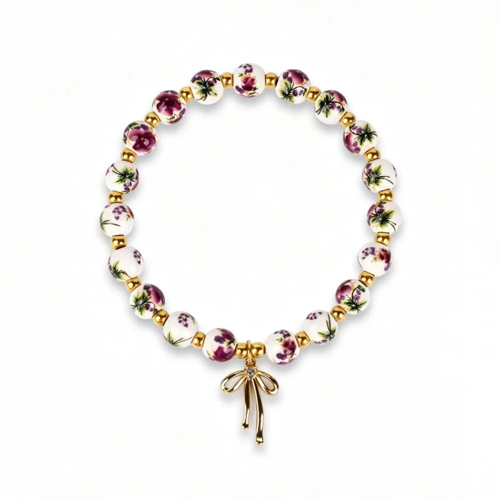 Nuovo Braccialetto in Stile Cinese con Porcellana Blu e Bianca, Fiocco Colorato, Perline Elastiche, Perle Metalliche, Bracciale da Donna