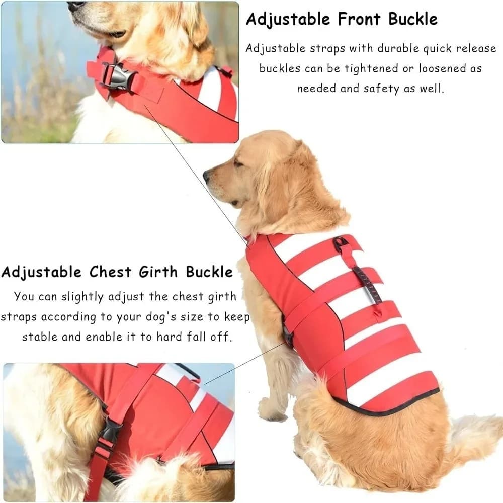 Reflective Dog Life Jacket Superior Buoyancy Adjustable Pet Life Preserver Breathable with Handle Swimwear Safety Vest