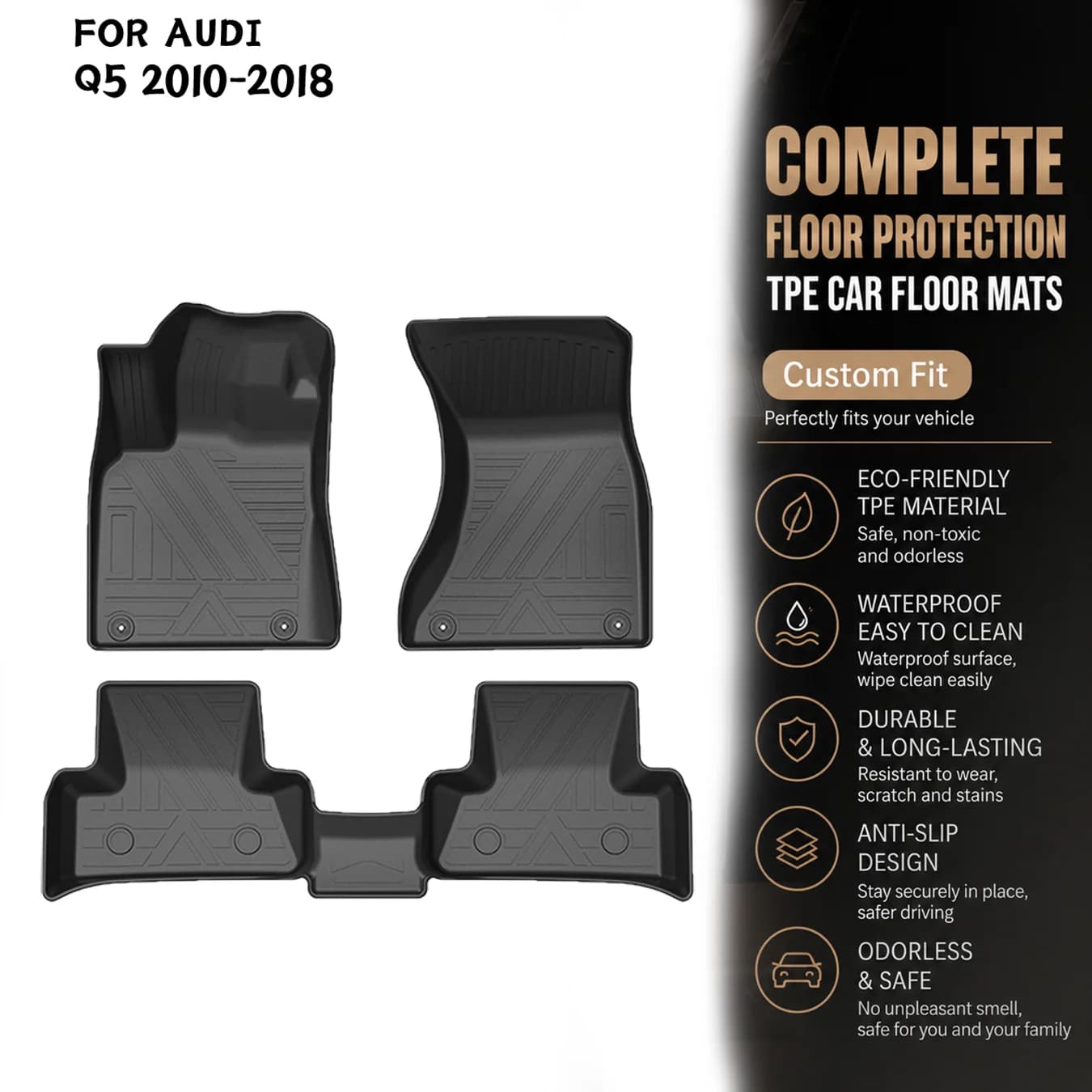 [LHD]Audi Q5 2010-2018 Four Seasons Waterproof and Anti-Slip TPE Floor Mat for Cars.