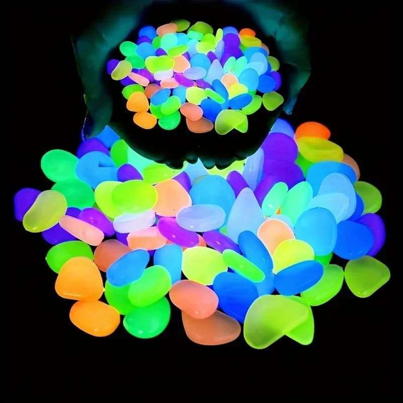 50-200pcs Glow in The Dark Pebbles Luminous Mini Stones Decorative Stones Resin Stones for Garden Pathway Plants Aquarium Pot