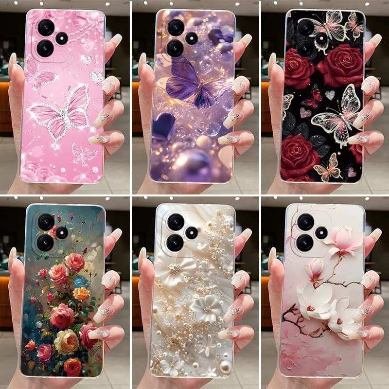 For Xiaomi Redmi 12 5G Notes 12R Fashion Luxury Case with Butterflies and Flowers, Transparent Silicone Soft Cover for Redmi12 5G Note12R