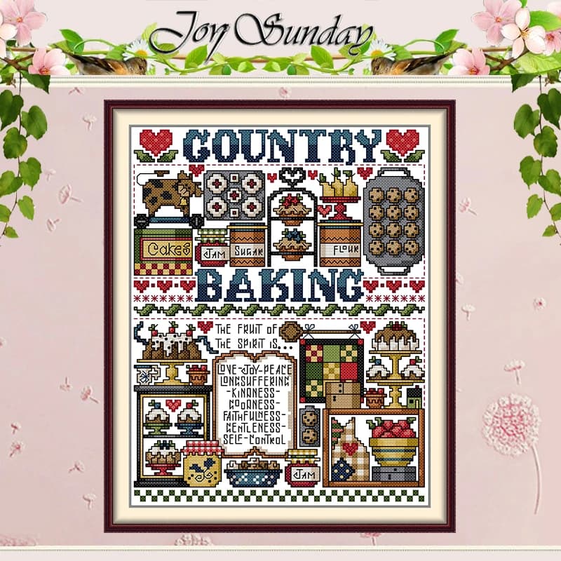 Country Baking Patterns Counted Cross Stitch Set DIY 11CT 14CT 16CT HD Stamped DMC Cross-stitch Kit Embroidery Needlework