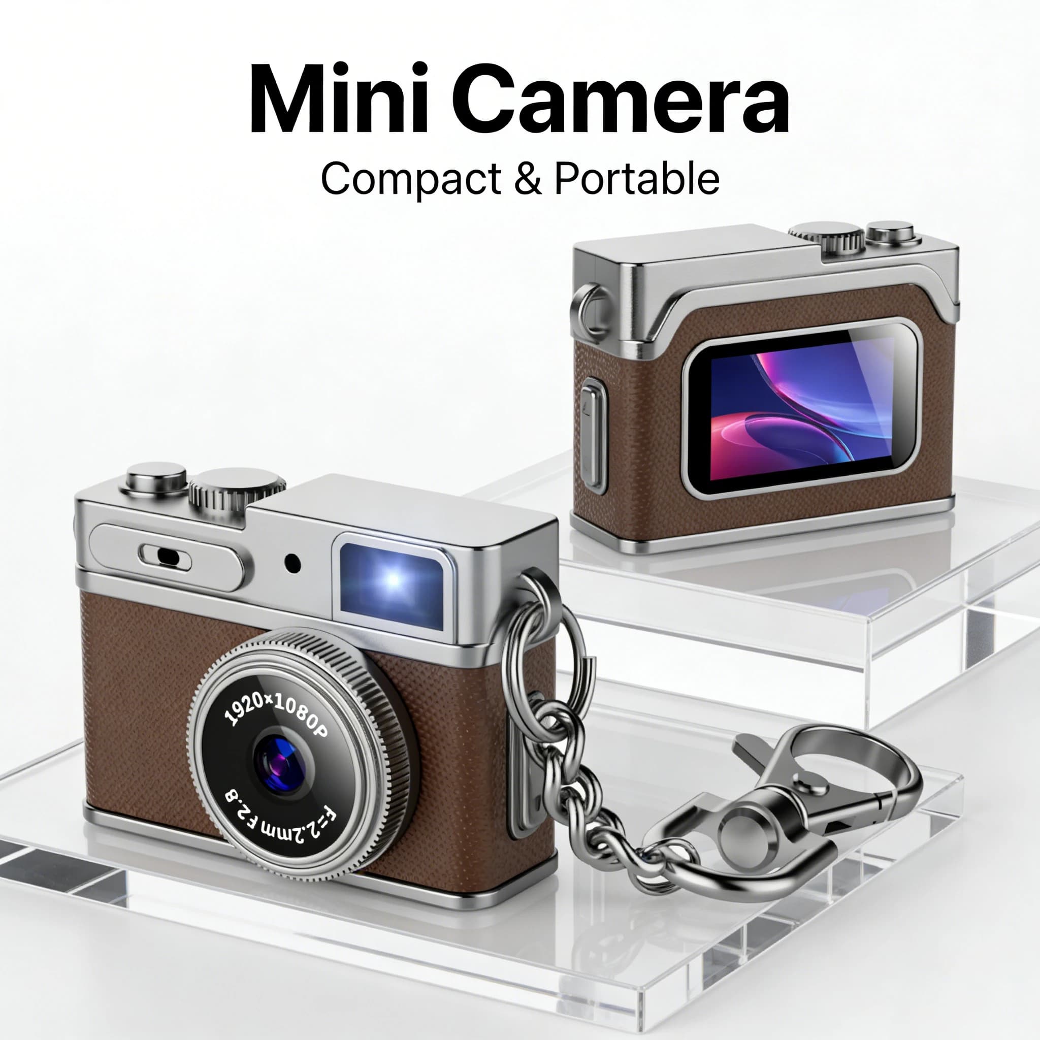 Mini Fotocamera Digitale Retrò con 6 Filtri, Registratore Video Vintage Compatto da 0,96'', Mini Fotocamera Portachiavi Retrò Micro con Scheda da 32GB