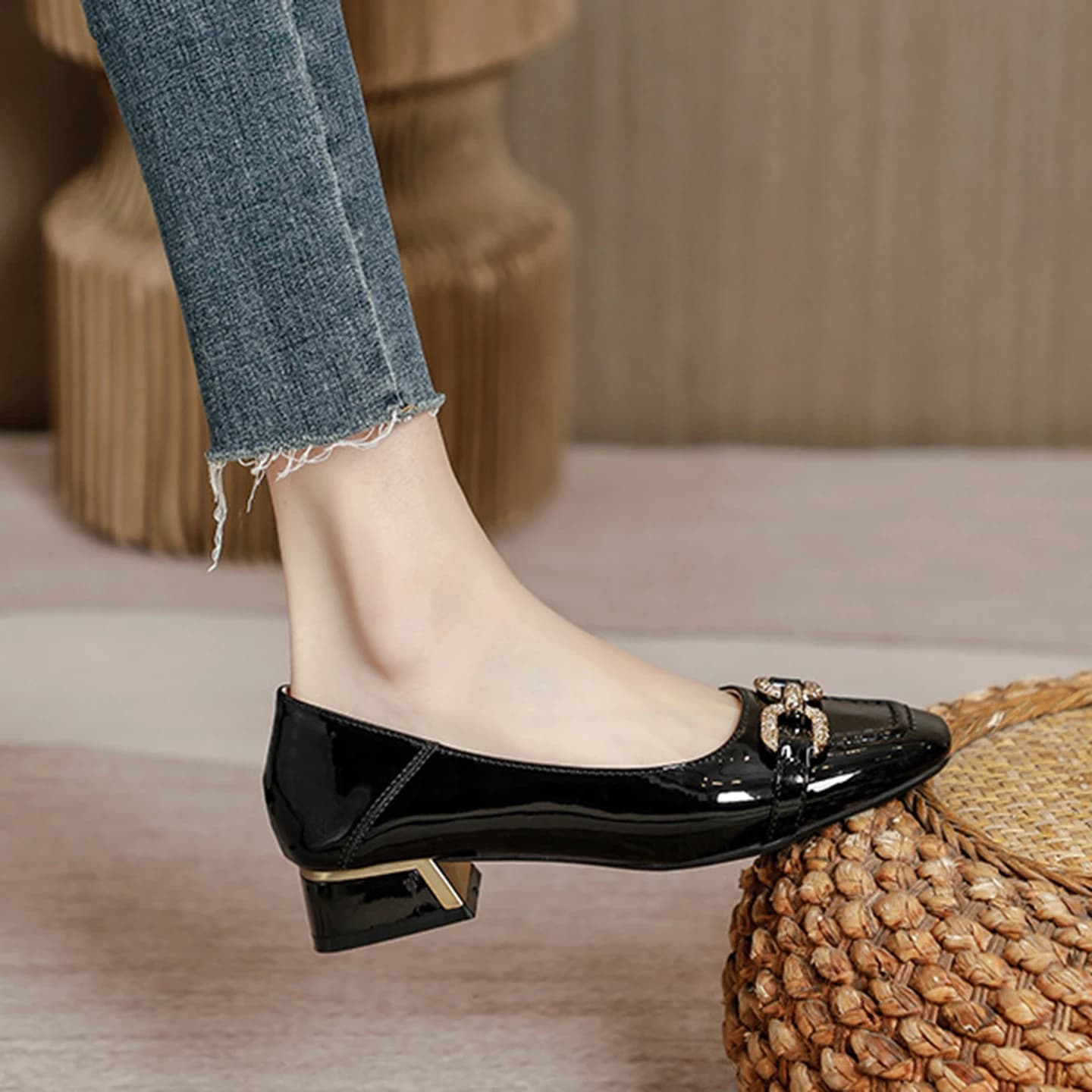 Women Summer Footwear Square Toe Shoes Woman 2026 Low Heel Elegant Office Loafers Black comfortable work shoes gentle all-season