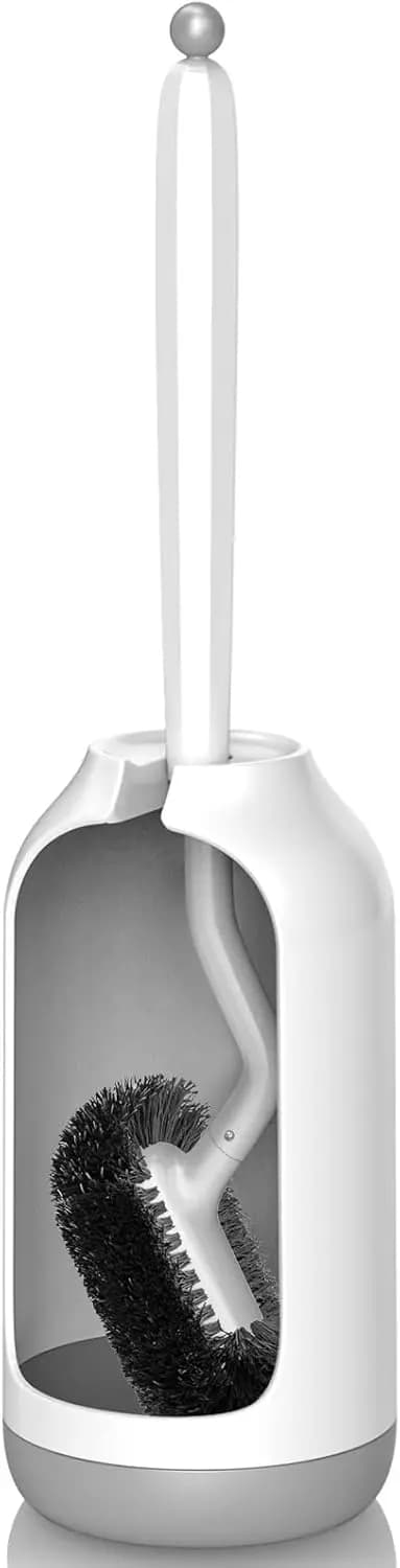 Set Portascopino per WC con Setole Curve per Pulizia Profonda e Accessori Decorativi Nascosti per Camper in Bianco