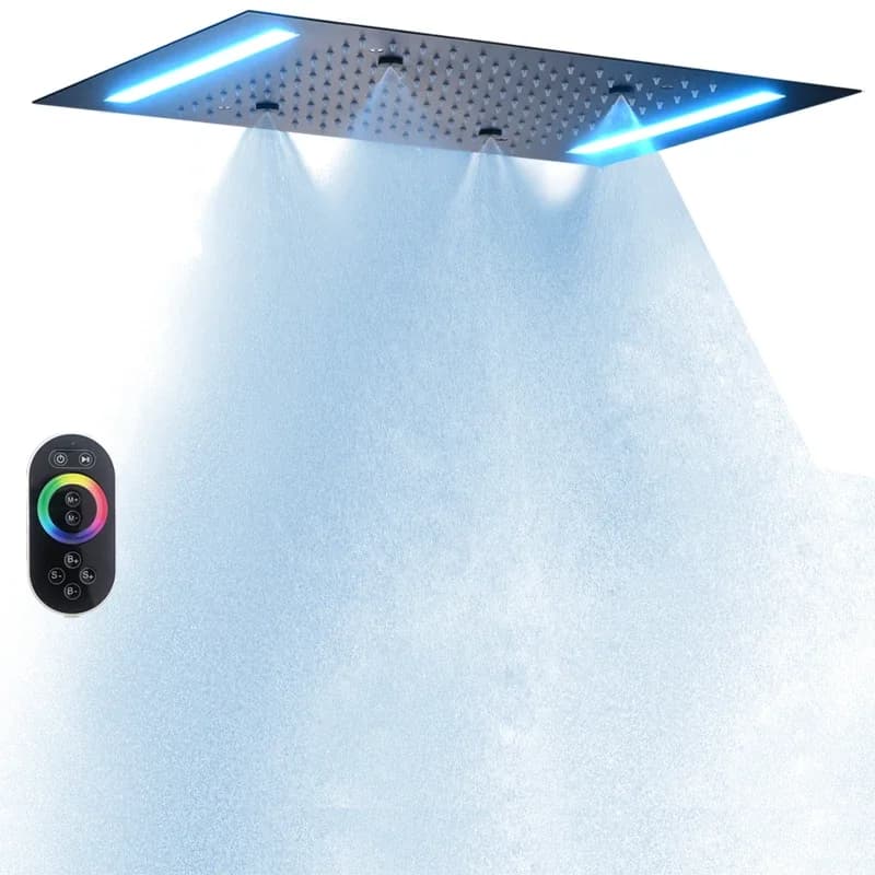 Sistema Doccia a Soffitto con Luce LED, Soffione Atomizzante e a Pioggia, Set Doccia Intelligente per Bagno 14*20 Pollici
