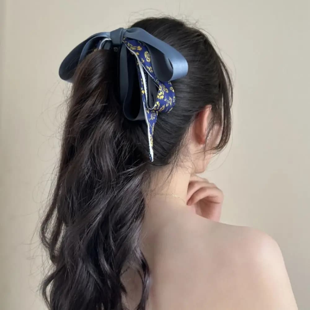 Elegant Ribbon Bow Banana Clip Korean Style Hairpin Bowknot Hair Clip Headwear Silk Scarf Hair Claw Ponytail Holder