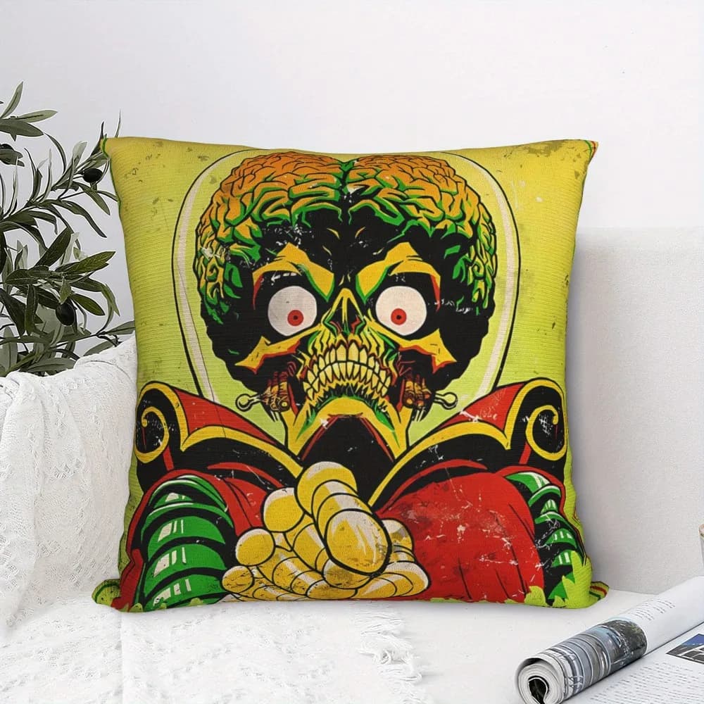 VIKAMA Retro Pop Art Alien Skull Pillow Cover, 90s Sci-Fi Horror Comic-Style Cushion Cover, Sofa and Bedroom Home Decor