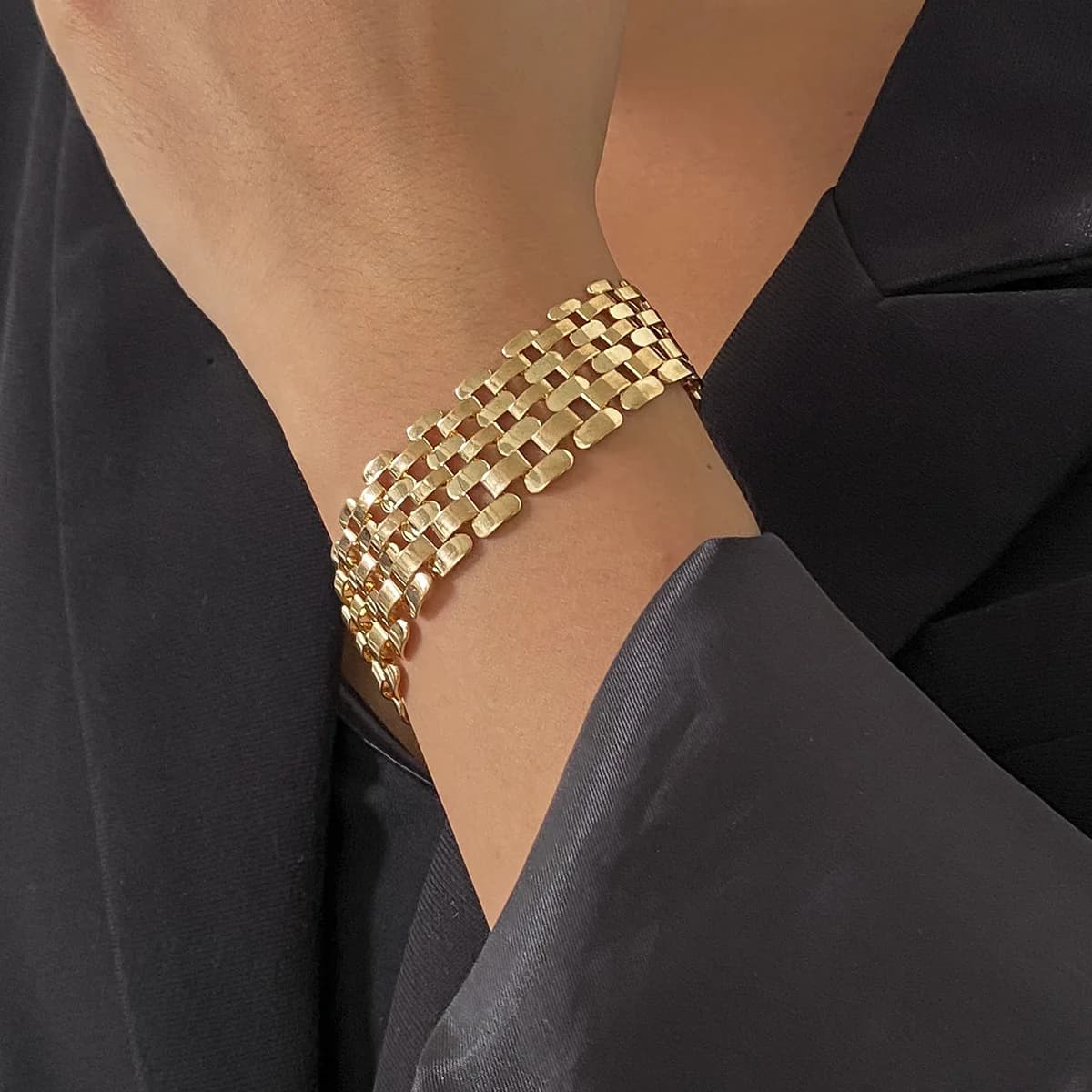 Braccialetti a catena spessa a reticolo largo semplice di moda per le donne Braccialetti con polsini robusti color oro punk Accessori per gioielli Femme Regali