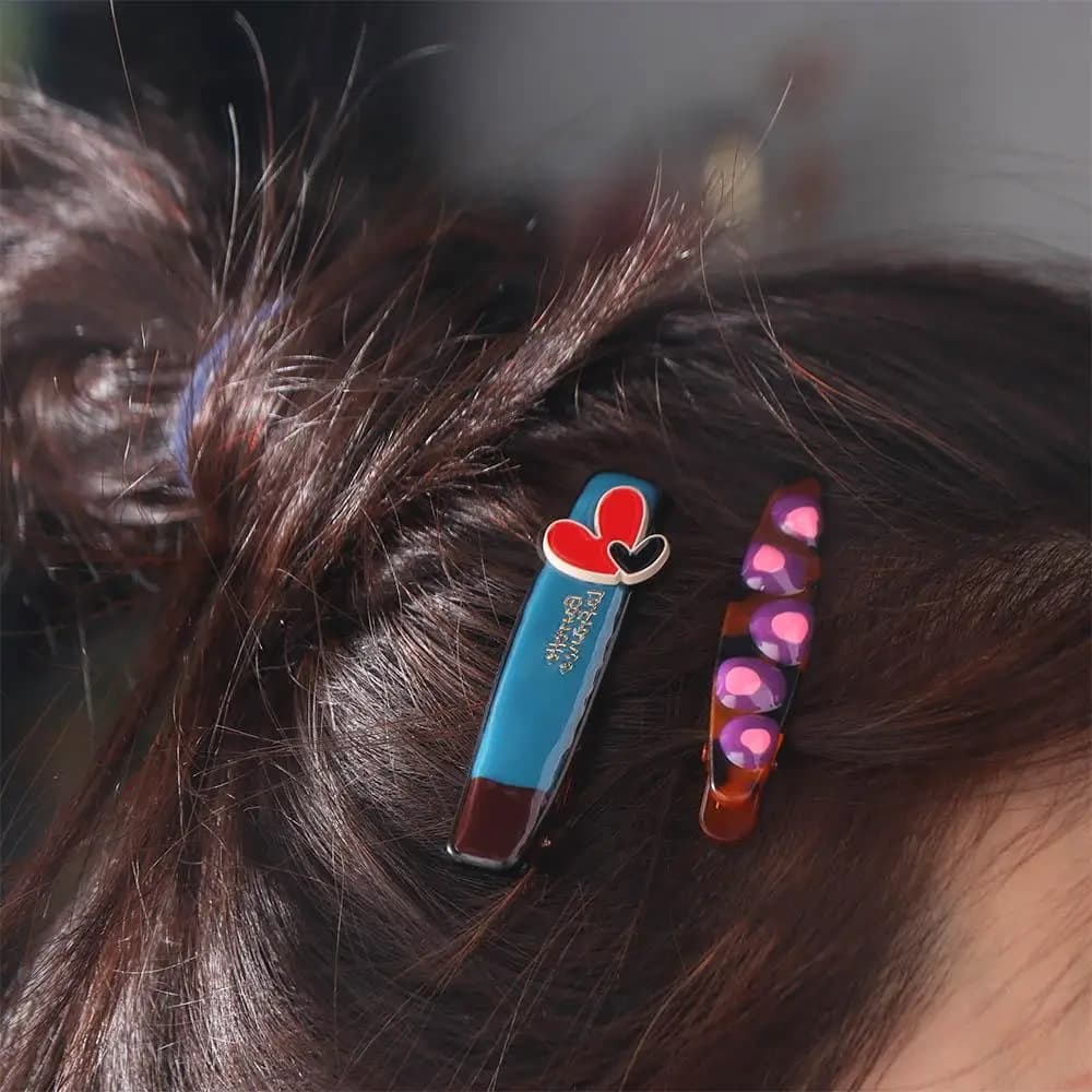 2pcs/set Cute Duckbill Clip Love Hairpin Set Bangs Clip Y2k Hairpins Headwear Korean Style Makeup Hair Clips
