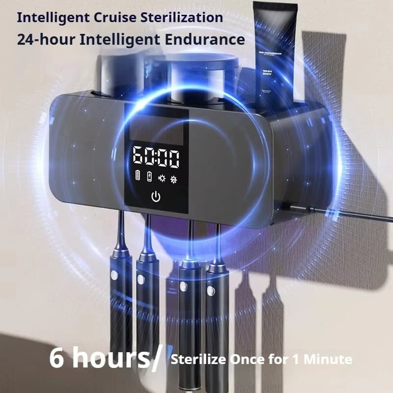 Sterilizzatore UV per Spazzolini Elettrici, Portaspazzolini da Parete Portatile con Funzione di Asciugatura, Organizzatore Igienizzante per Spazzolini