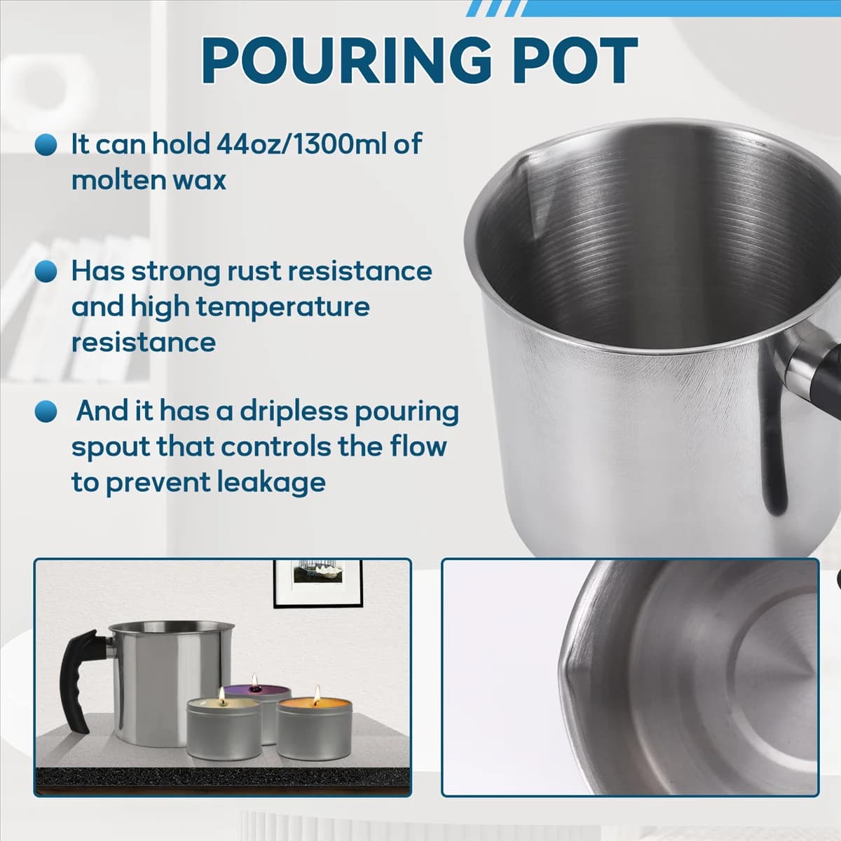 LNHF Pentola for pouring candles, 44 Oz Double Boiler Wax Melting Pen, Spray for Candle Making, Heat Resistant Handle