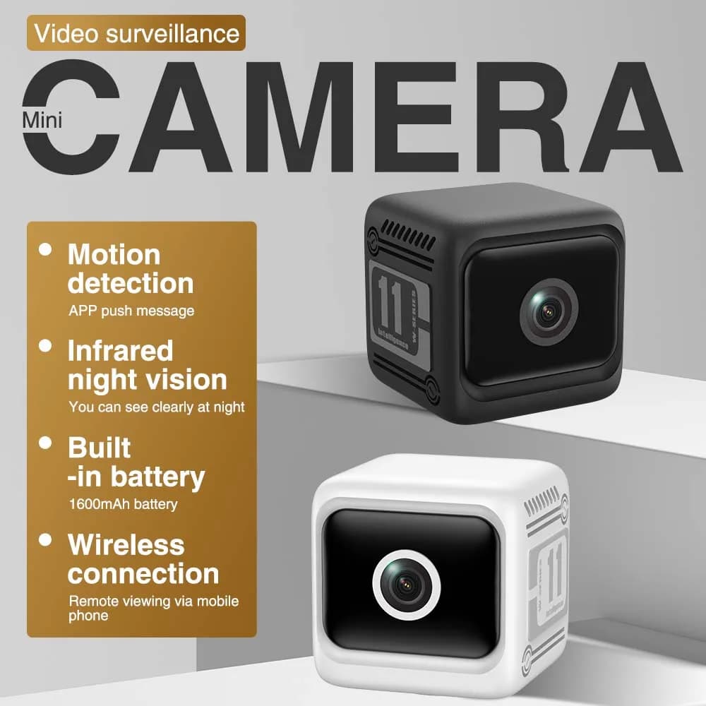 W11 Smart Wifi Security Camera Night Vision Alarm Motion Detection Baby Pet Monitor Indoor Camera with 1600 mAh Battery