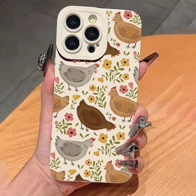 Custodia per telefono con motivo floreale di pollo carino per iPhone 16 Pro Max 15 14 Plus 13 12 11 Pro XS X XR 16e Custodia morbida in silicone antiurto