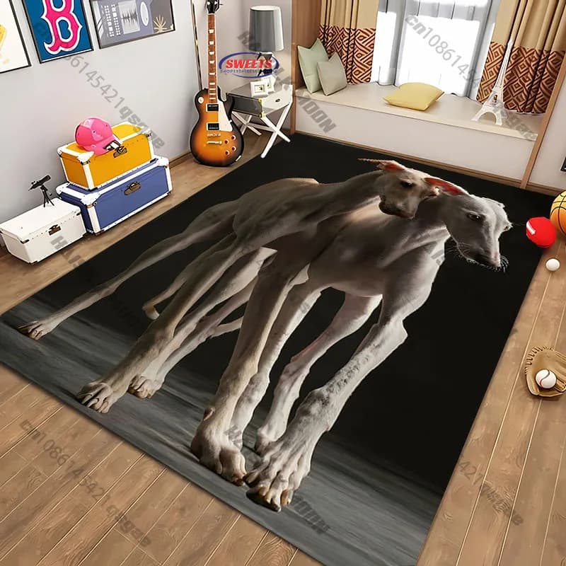 Tappeto Minimalista con Coppia di Levrieri, Elegante Tappetino con Whippet Bianchi, Moquette per Casa Moderna, Regalo per Amanti dei Cani e Proprietari di Animali