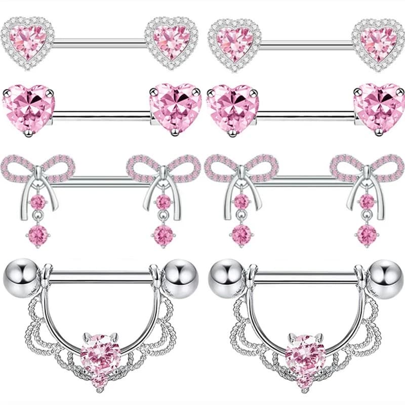 4 paia Butterlfy Set di piercing al capezzolo in acciaio inossidabile Cuore di cristallo Anelli per capezzoli Gioielli per le donne CZ Barre per capezzoli Piercing Pezon