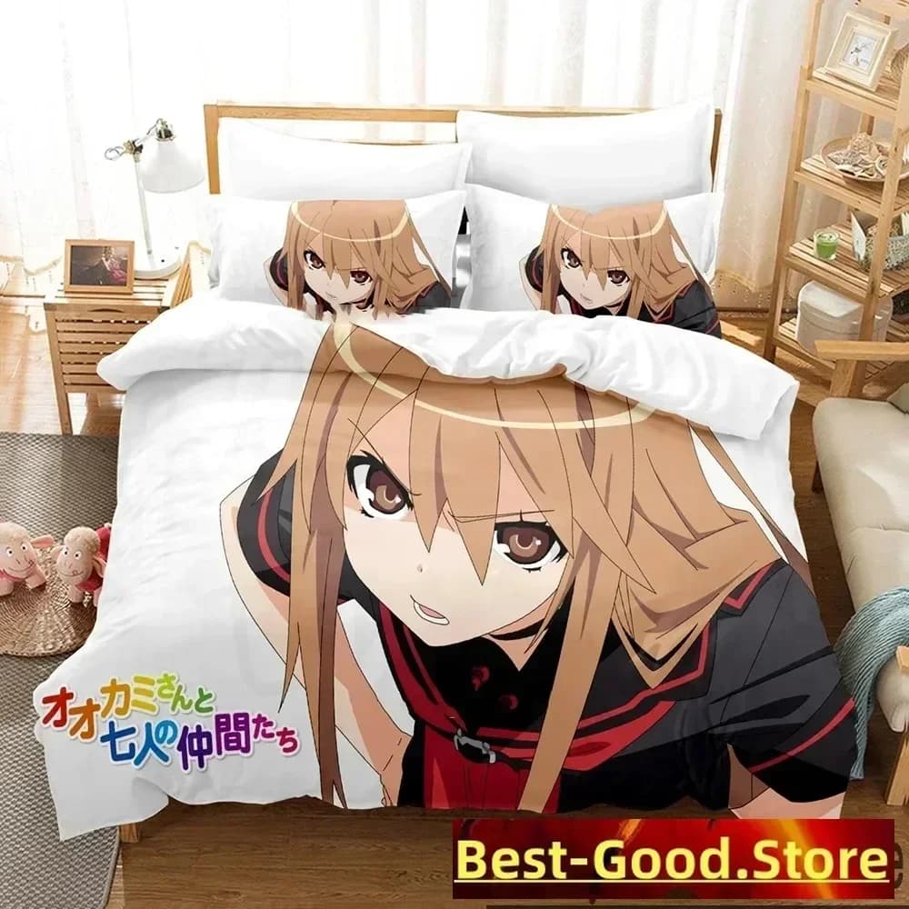 Set di biancheria da letto Anime Okami-san e i suoi sette compagni, per ragazzi e ragazze, copripiumino, federa, letto singolo, matrimoniale, king size, per ragazzi e adulti