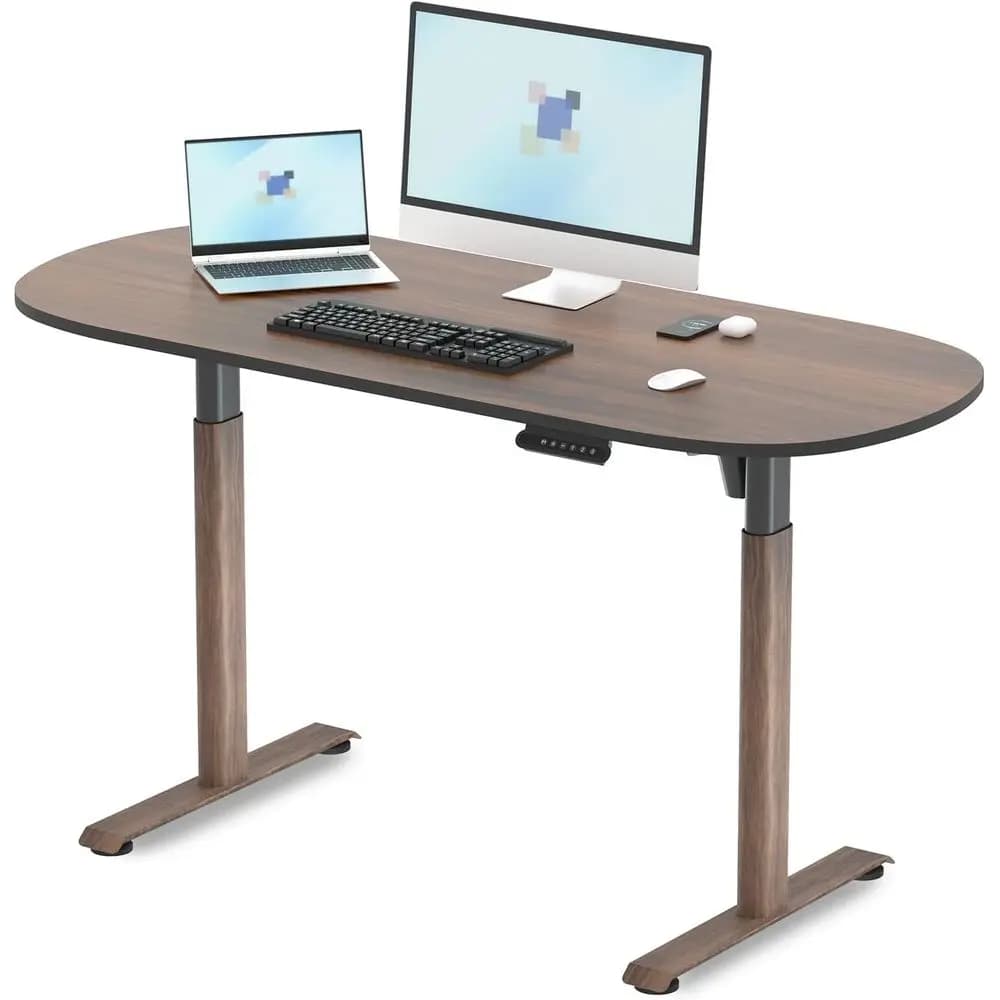 Scrivania Elettrica Regolabile in Altezza Walnut 55x24 Ovale, per Ufficio Domestico
