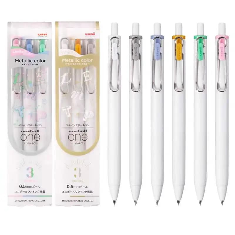 3 pz/set Uni Ball Uno Oro Argento Bianco Colorfu Gelspen Pennarello Glitter Penna di Vernice 0.5mm Materiale Scolastico di Cancelleria Giapponese