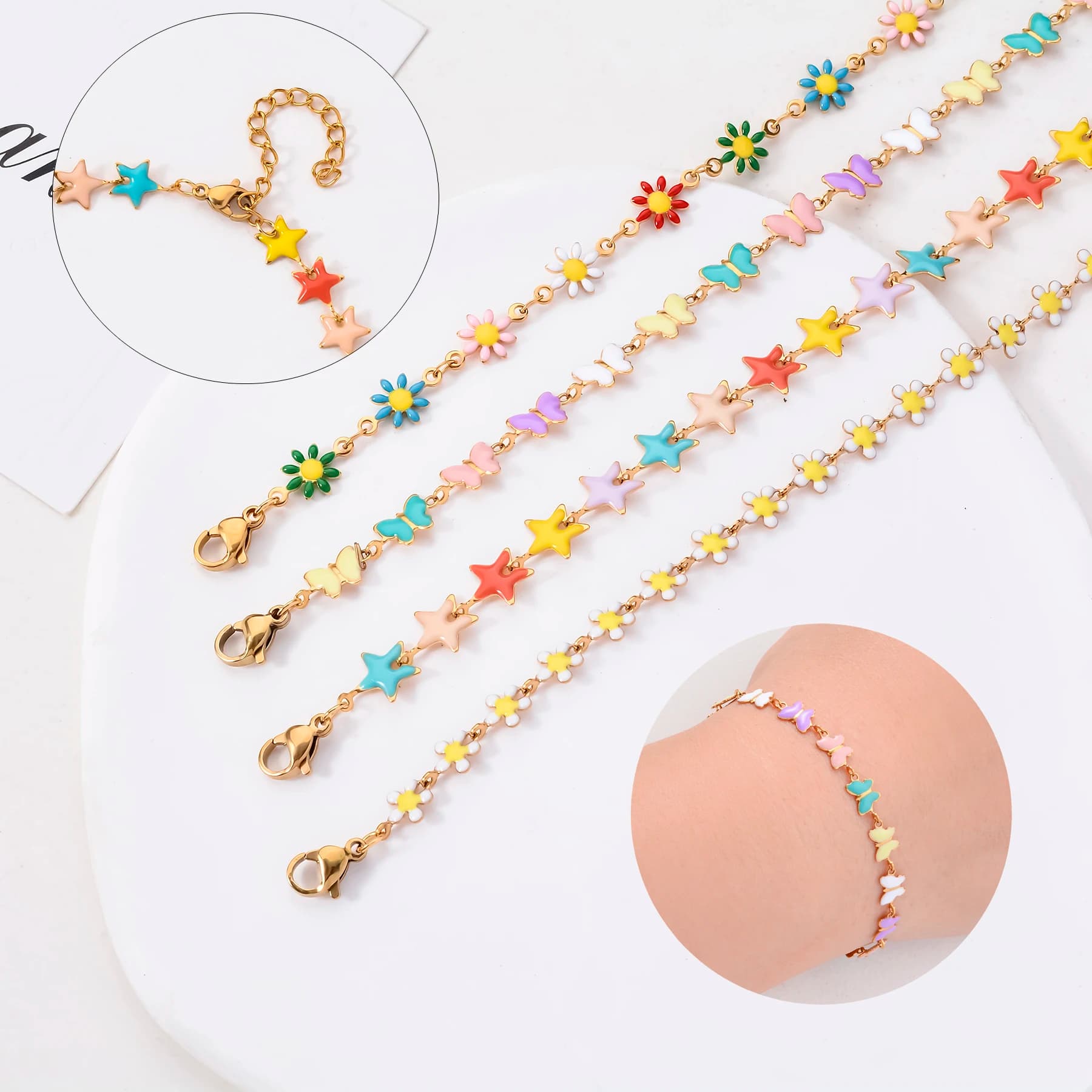 1 pz acciaio inossidabile per le donne boemia smalto colorato margherita stella farfalla fiore bracciali minimalisti collana regalo di gioielli