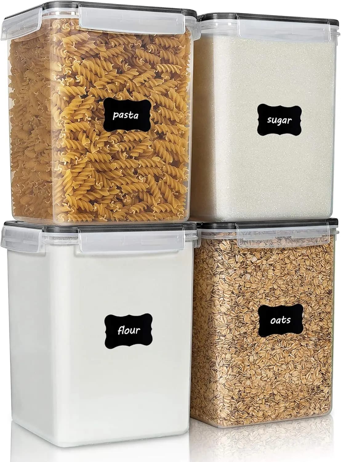 Set of 4 Large 5.2L / 175oz Food Containers, 4 BPA-Free Plastic Parts, Hermetics for Flour, Sugar, Oven Products