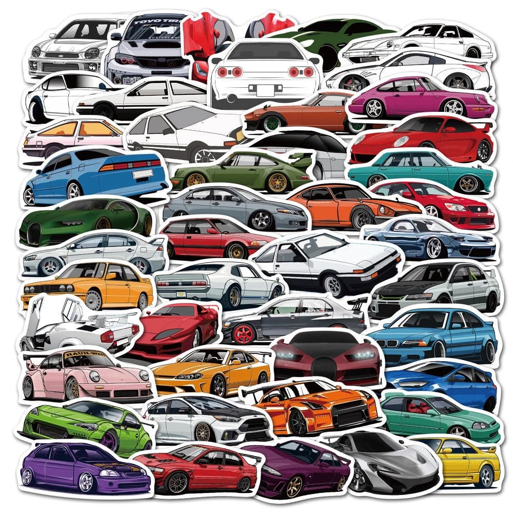 10/30/50/100 Pezzi Adesivi Vintage Cartoon JDM Racing Car, Adesivi Graffiti Cool Fai-da-te per Laptop, Moto, Skateboard - Ingrosso