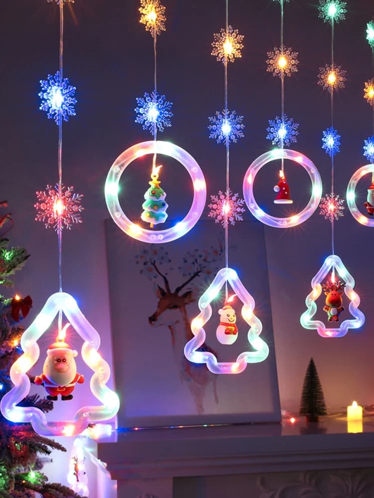 Decorazioni Natalizie, Luci a Cascata a Forma di Fiocco di Neve, Accessori per Allestimenti Scenografici, Luci Fatate, Decorazioni Luminose per Albero di Natale