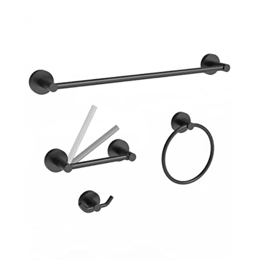Set di accessori per il bagno da 4 pezzi, portasciugamani singolo da 18 pollici, anello portasciugamani, porta carta igienica, doppi ganci portasciugamani in acciaio inossidabile