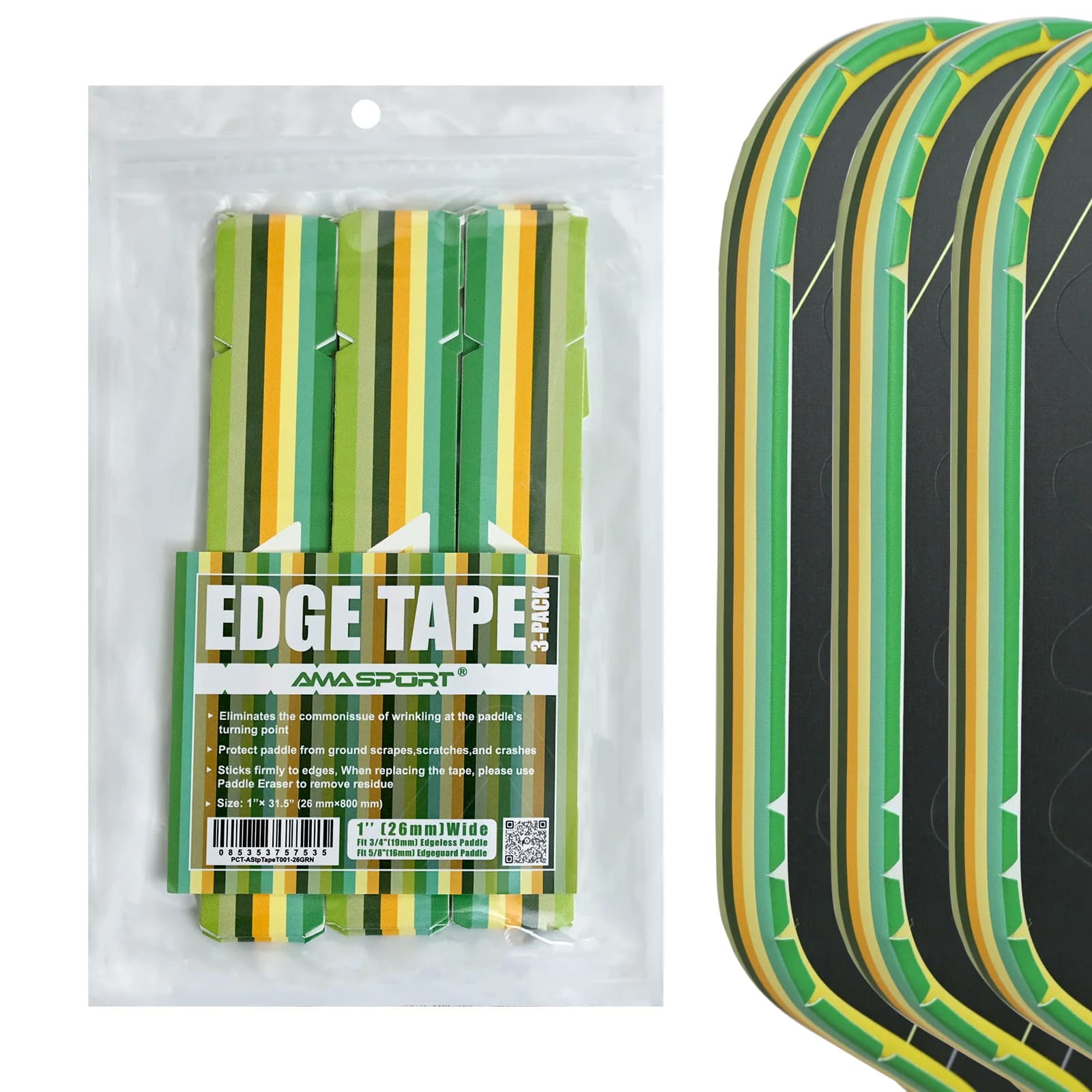 AMASPORT Pickleball Racket Protective Tape No Wrinkling 16mm Paddles 7 Color Stripes Racket Edge Protective Tape