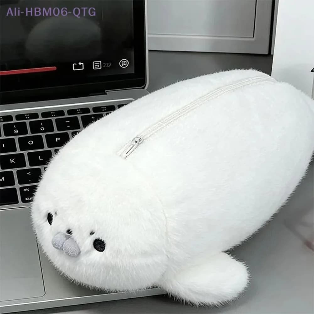 Funny Cute Seal Doll Pencil Case High Aesthetic Value Storage Bag Large Capacity Plush Stationery Bag Students School Supplies