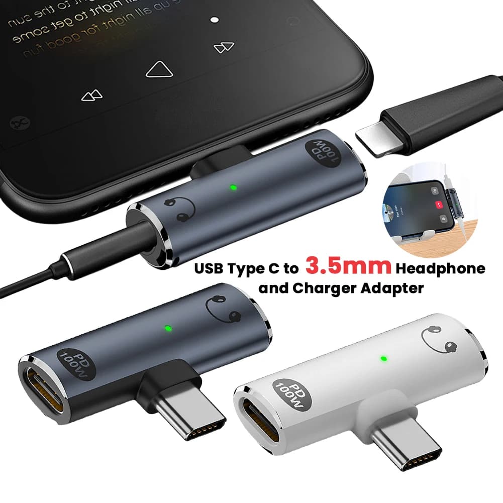 2 in 1 Audio Aux Adapter PD 100W USB C To Type-C Converter with Aux Audio Jack Earphone Splitter for Samsung Galaxy S24 23 Ultra