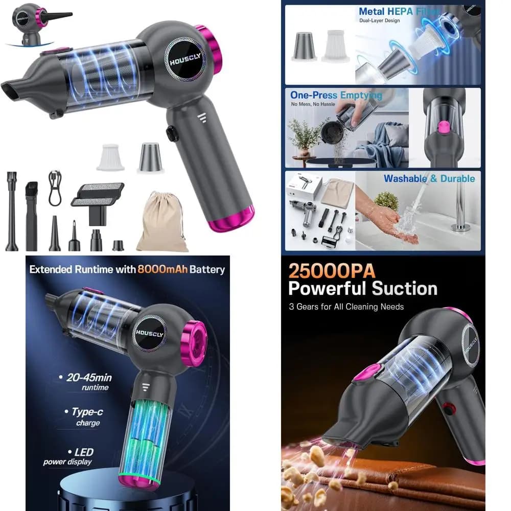 Powerless Portable Vacuum Cleaner 25000Pa, Mini 4-in-1 Vacuum Cleaner, Ideal for Car, Office, Home & Gifts