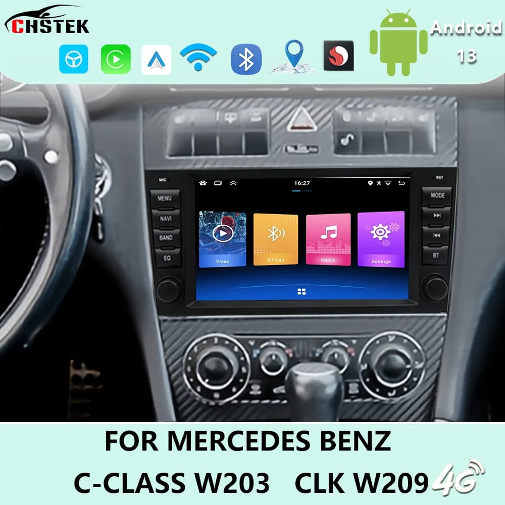 CHSTEK Touchscreen Multimediale Per Mercedes Benz Classe C W203 CLK W209 2004-2007 CarPlay Stereo WiFi Bluetooth Video Player 2 Din