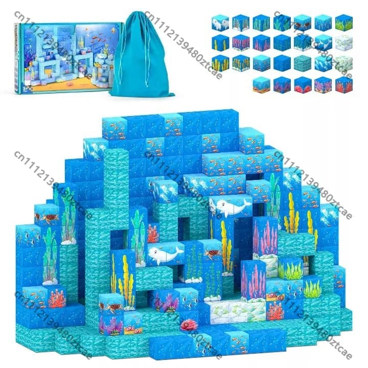 Light Up Magnetic Building Blocks Underwater World Magnet Tiles Kids Toy Birthday Gift For 3-8 Years Old