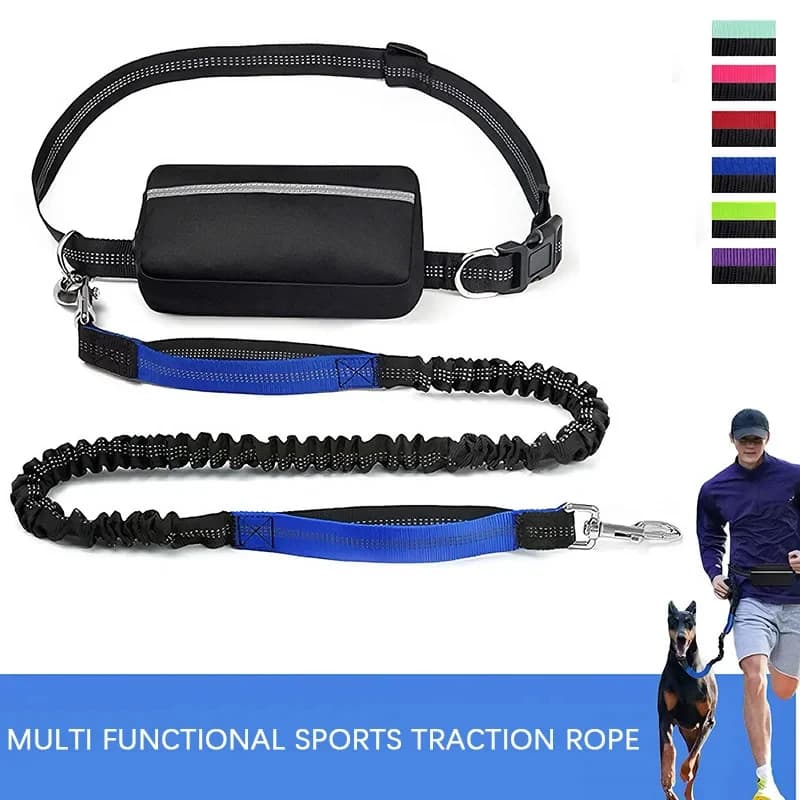 Guinzaglio per cani elastico per corsa, guinzaglio a mani libere per jogging, guinzaglio a doppia impugnatura, cintura marsupio riflettente per passeggiate