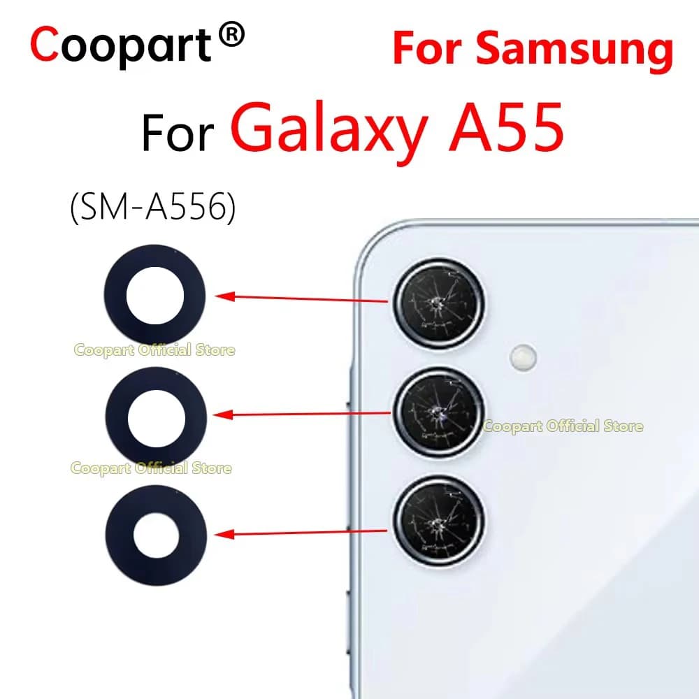 Nuovo obiettivo in vetro per fotocamera posteriore posteriore Coopart per Samsung Galaxy A55 5G SM-A556 di ricambio con adesivo adesivo