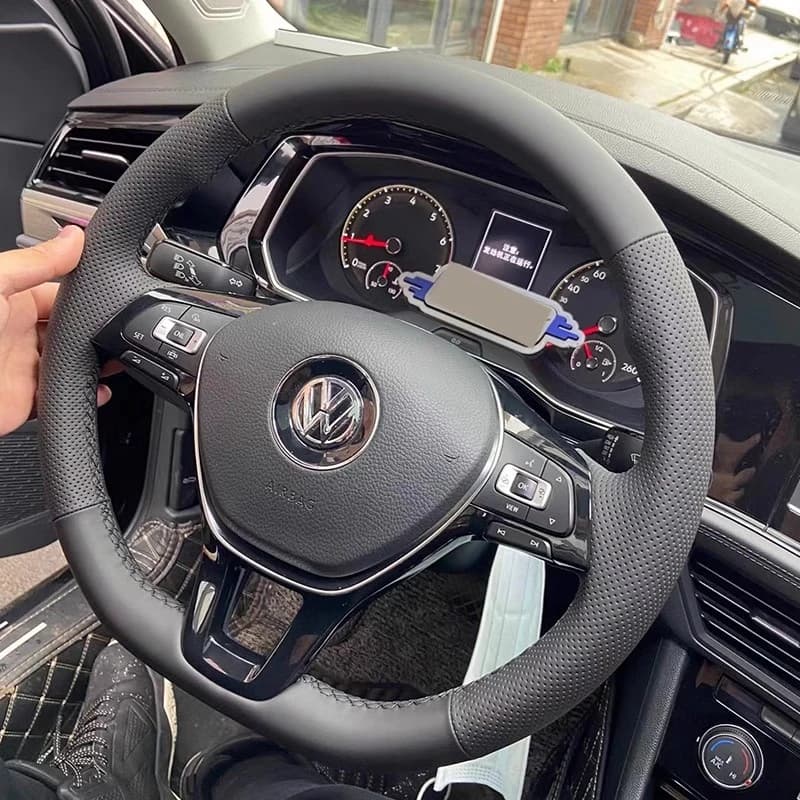 For Volkswagen VW Golf 7 Mk7 Touran Up New Polo Jetta Passat B8 Tiguan Car Steering Wheel Braid Cover Black Artificial Leather